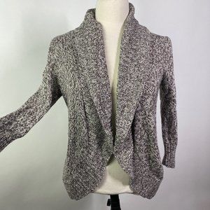 IZ Byer, cardigan, fitted, sweater, brown and white thread, cotton & acrylic L